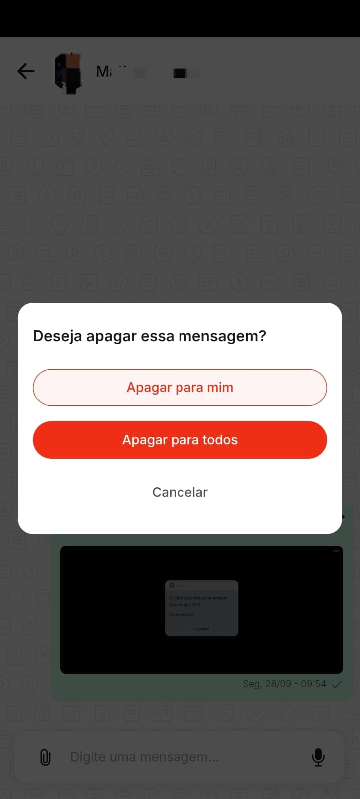 Opções para apagar mensagem