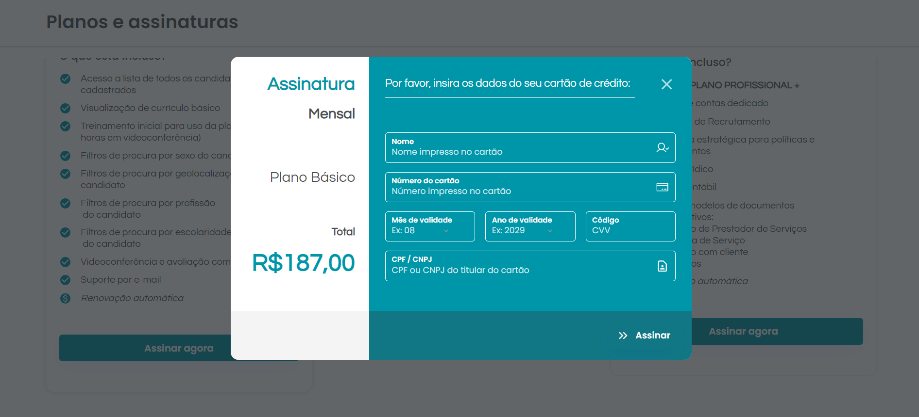 Pagamento de assinatura