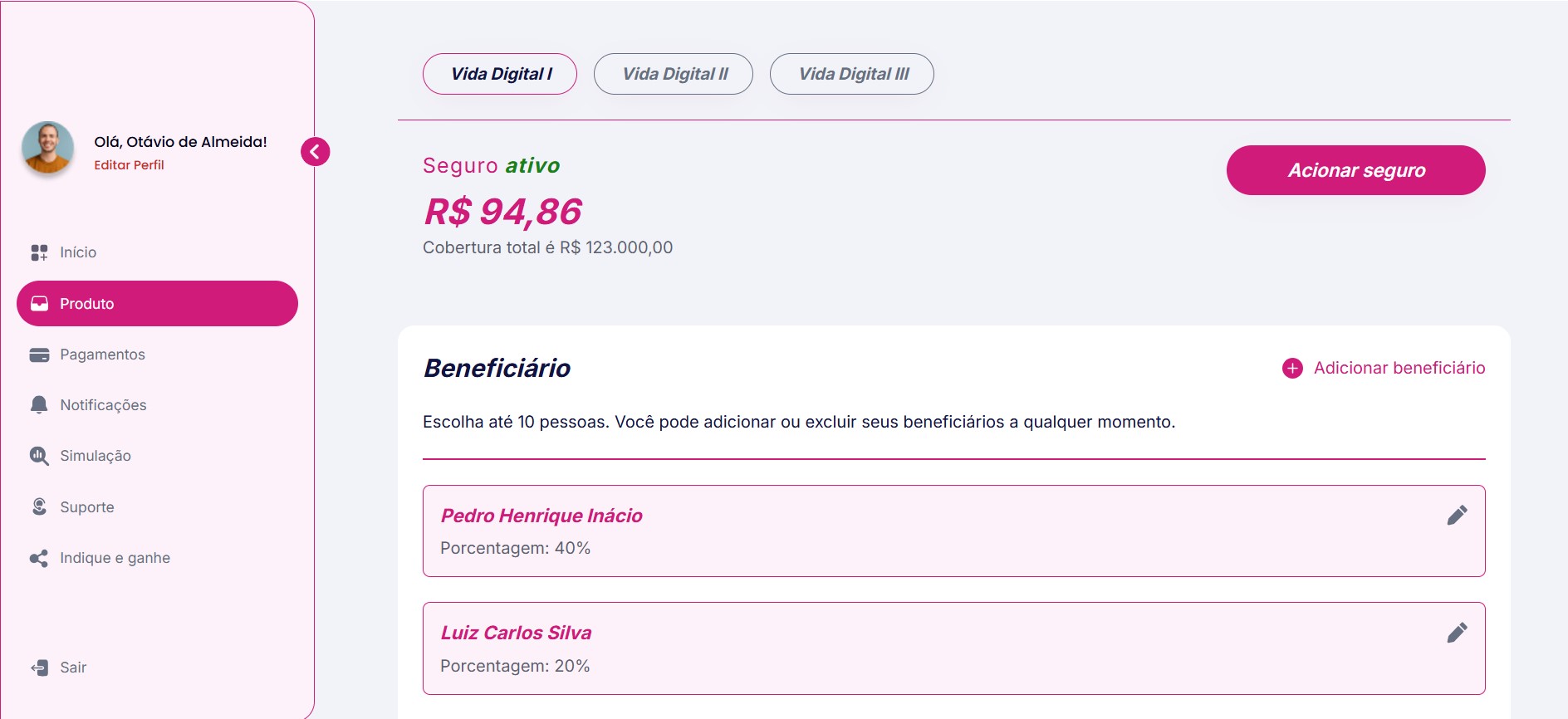 Gestão de beneficiários do seguro