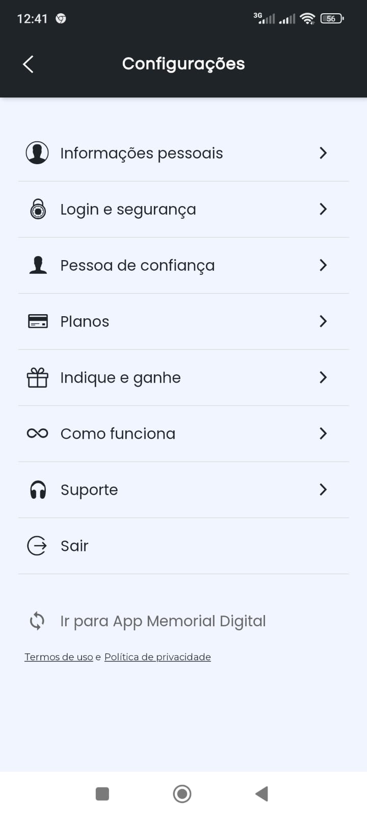Configurações de conta