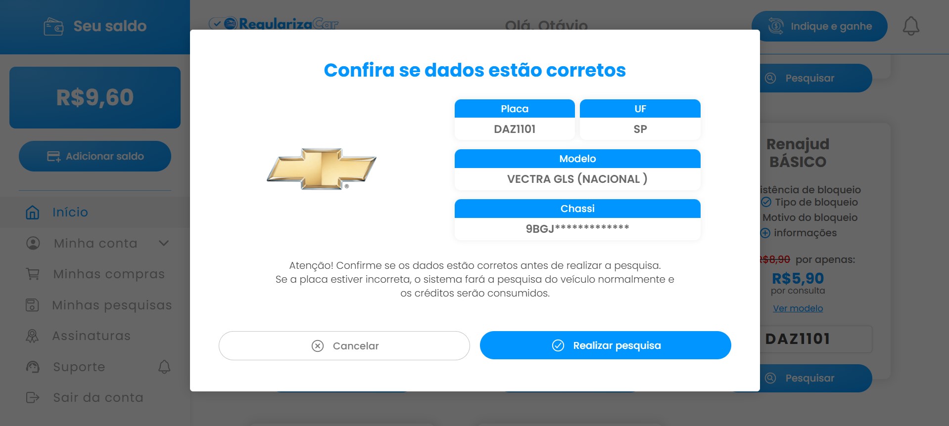 Confirmação dos dados da pesquisa