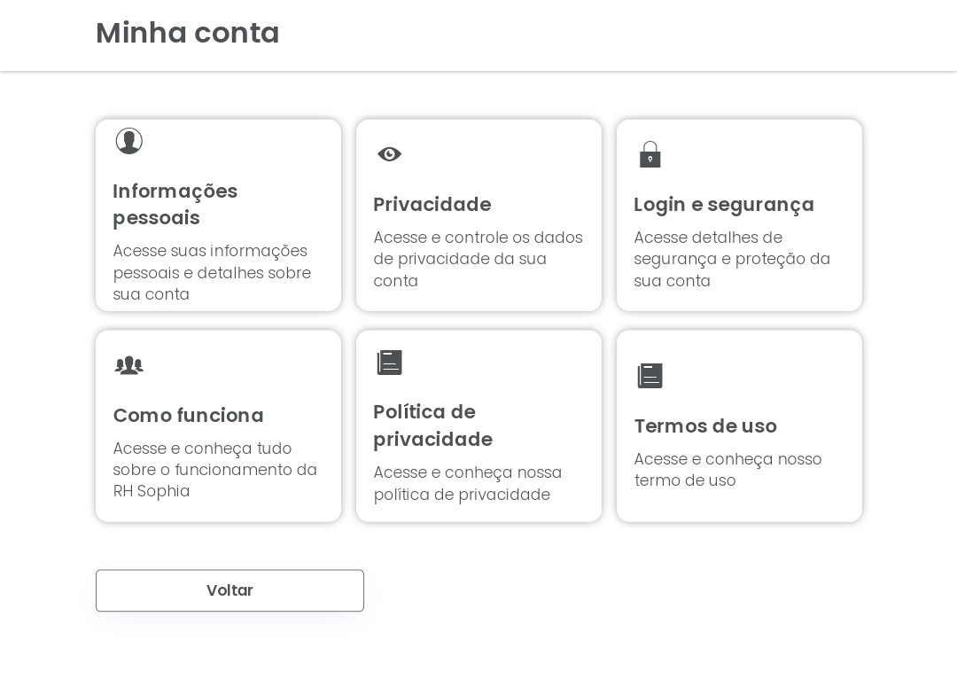 Configurações da conta de candidato