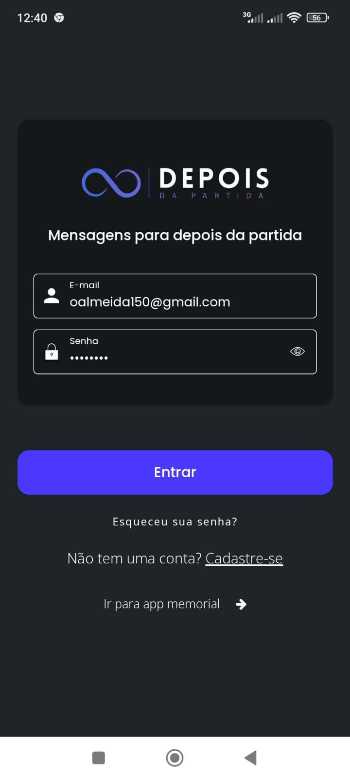 Acesso ao aplicativo Depois da Partida
