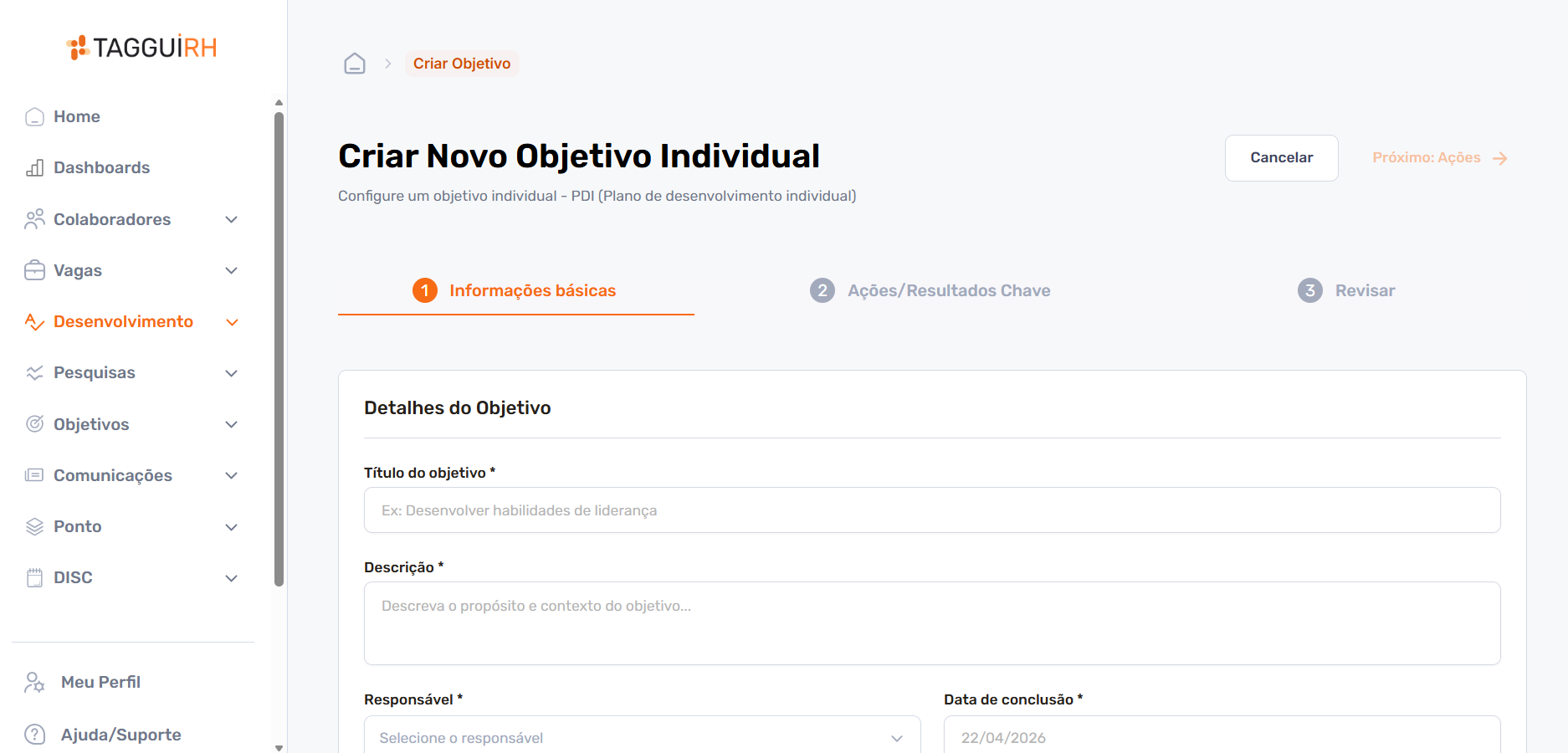 Criação de objetivo individual