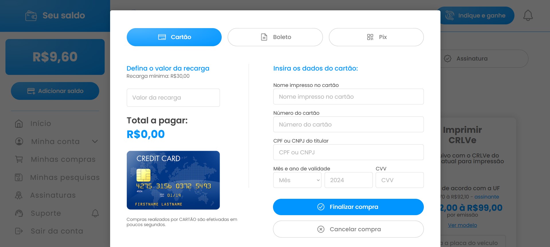 Pagamento com cartão, boleto ou Pix