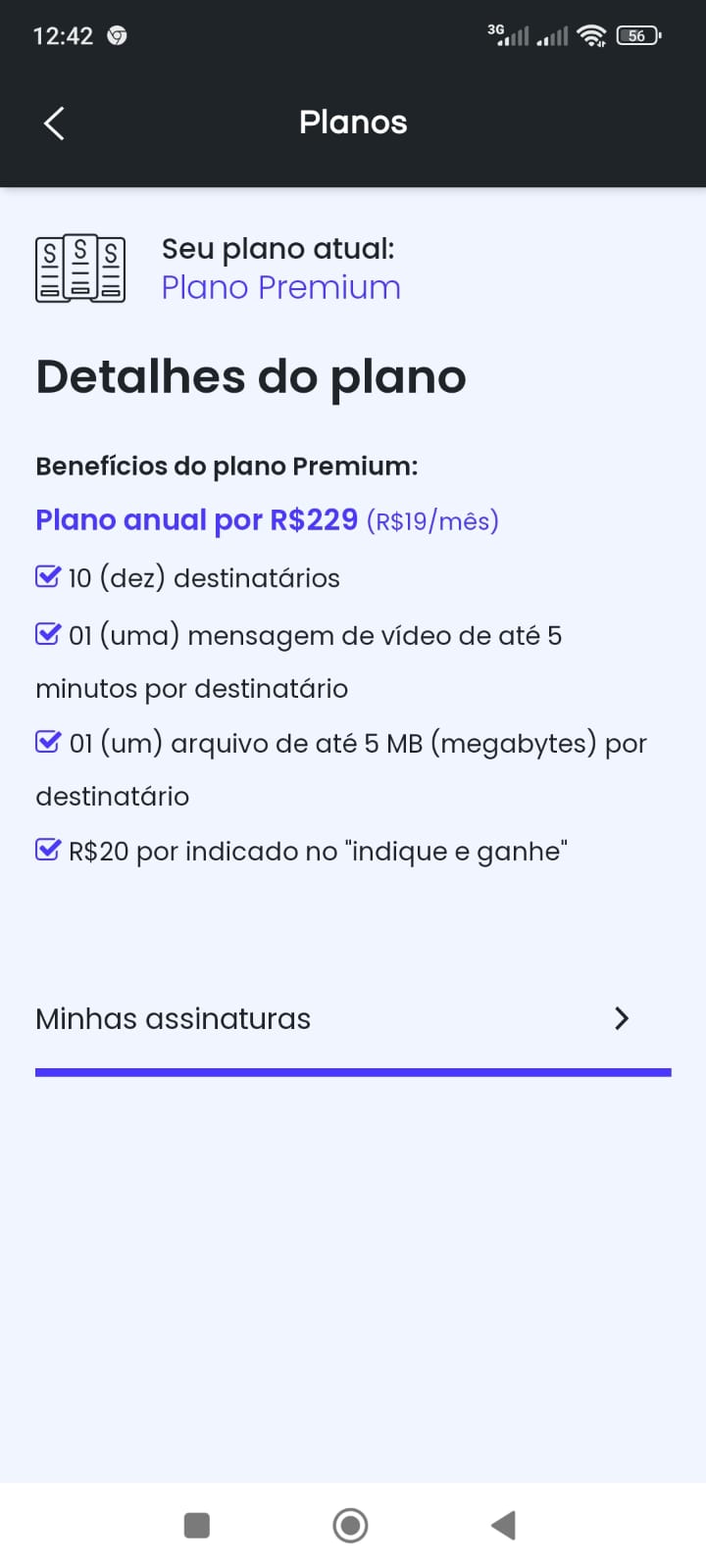 Detalhes do plano Premium