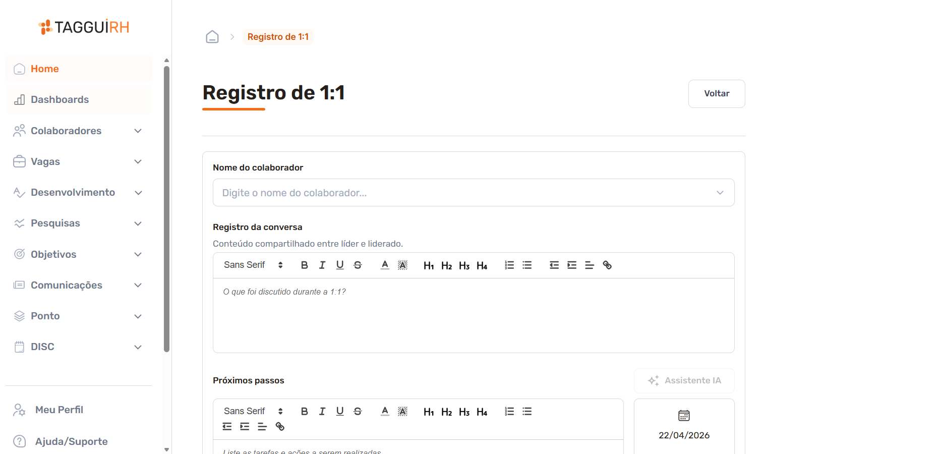 Registro de conversa individual